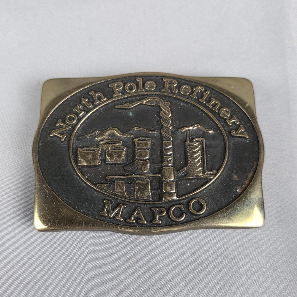 Vintage MAPCO Belt Buckle North Pole Oil Refinery Solid Brass Anacortes 1980's